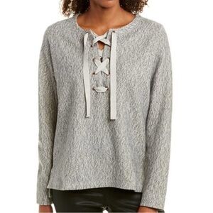 Lilla P Lace-Up V-Neck Sweater; Heather Gray - Womens Small
